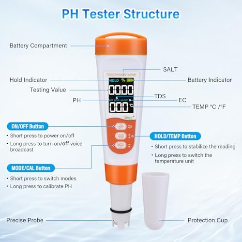 hygger Pool Salt Tester & PH Meter, 5-in-1 Digital Pool Water Tester, High - Image 4