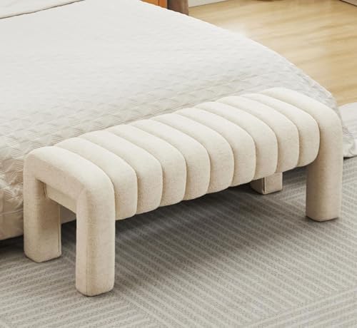 43.3" End of Bed Bench, Upholstered Linen Bench - Image 5