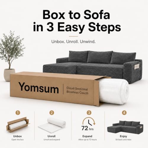 96 inch Boneless Couch, Modular L-Shaped Cloud Sectional Sofa, Dark Grey - Image 6