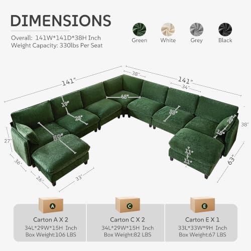 Ihanherry 139" Oversized V-Shaped Modular Sectional Couch, 9-Seater Cloud Sofa - Image 2