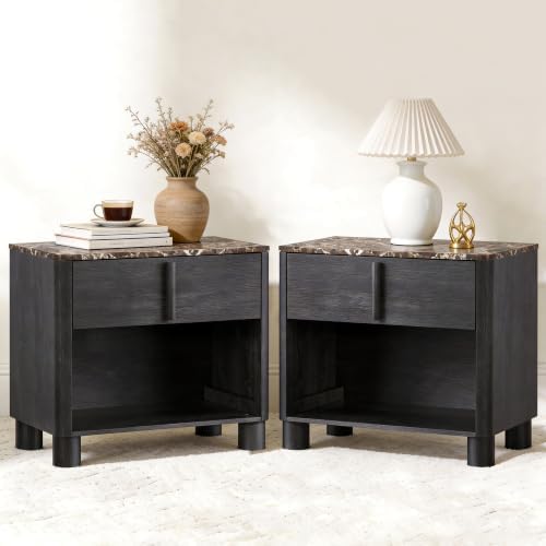 Nightstand Set of 2, Modern Curved End Tables by Hotmeily