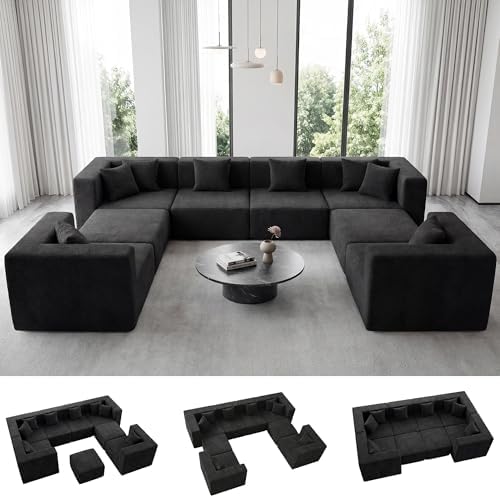 MONVANE Oversized U-Shaped 8 Seat Modular Sectional Sofa, Jet Black by MONVANE
