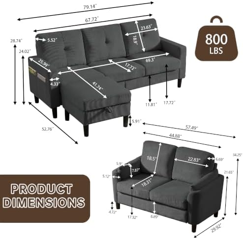 2 Piece Sectional Sofa Couch Set, 3-Seater Couch and Loveseat - Image 2