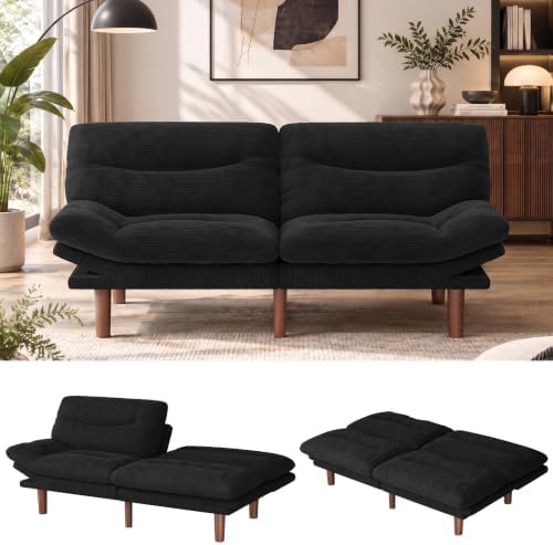 Marsail 66.02" Futon Sofa Bed, Small Convertible Sleeper Couch, Jet Black by Marsail