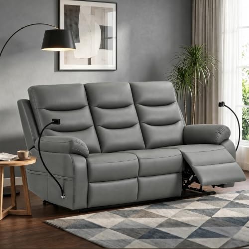 Faux Leather Manual Reclining Sofa, Recliner Sofa 3 Seater by RIHEREFY