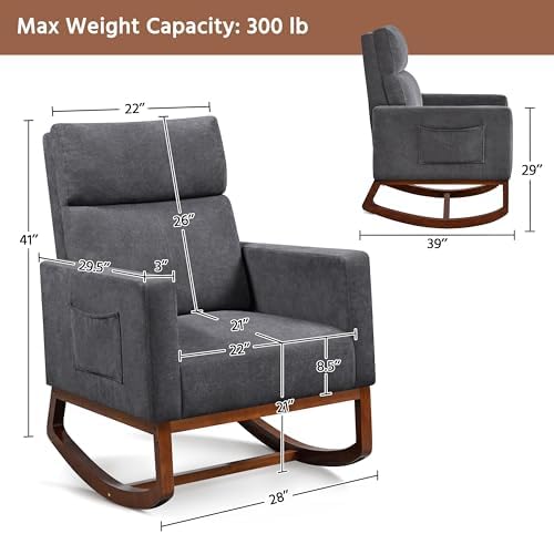 Yaheetech 28in Wide Padded High Back Glider Rocking Chair - Image 3
