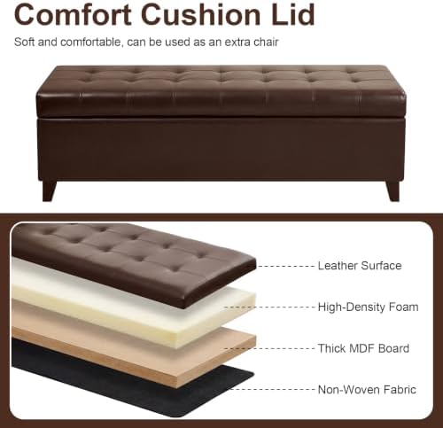 51" Dark Brown Leather Storage Ottoman - Image 6