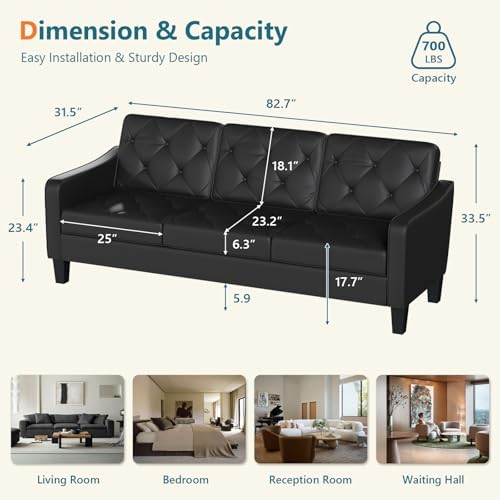 3-Piece Black Leather Sofa Living Room Set - Image 2