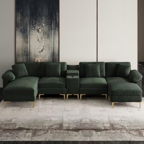 OUYESSIR 128" U-Shaped Shimmer Chenille Sectional Couch by OUYESSIR