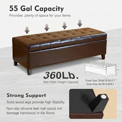 Ottoman with Storage, 51 Inch Large Ottomans Storage Bench - Image 2