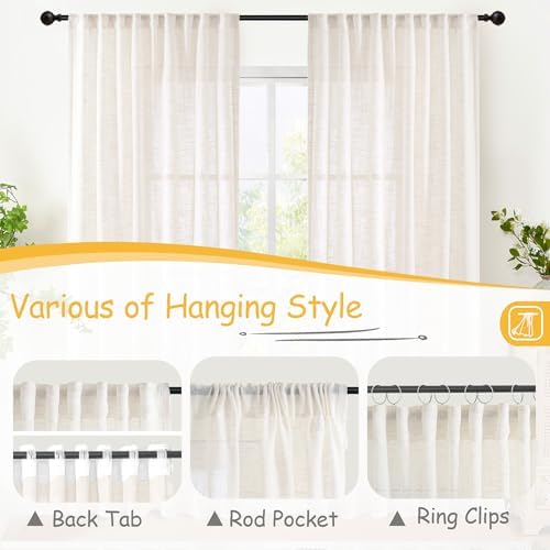 YoungsTex Ivory White Linen Sheer Curtains 52 X 63 Inch Length - Image 5