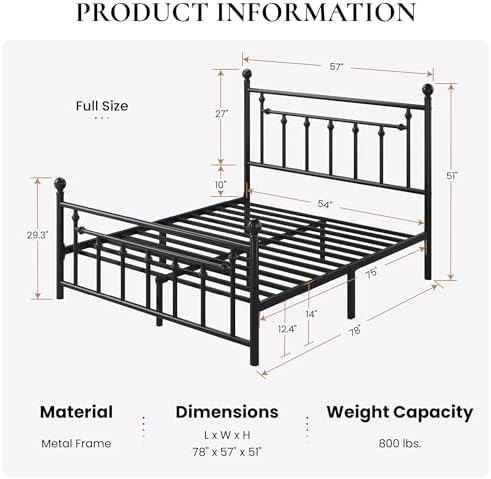 SHA CERLIN 14" Full Size Metal Platform Bed Frame/Victorian Headboard and - Image 2