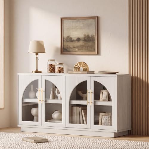 Fatmok 59" Arched Glass Sideboard Buffet Display Cabinet by Fatmok