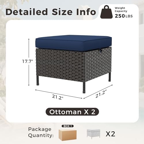 2 Pieces Patio All-Weather Wicker Ottomans - Image 2
