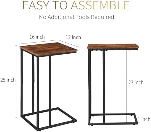 C Shaped Side Table Set of 2, Skinny Sofa Table - Image 3
