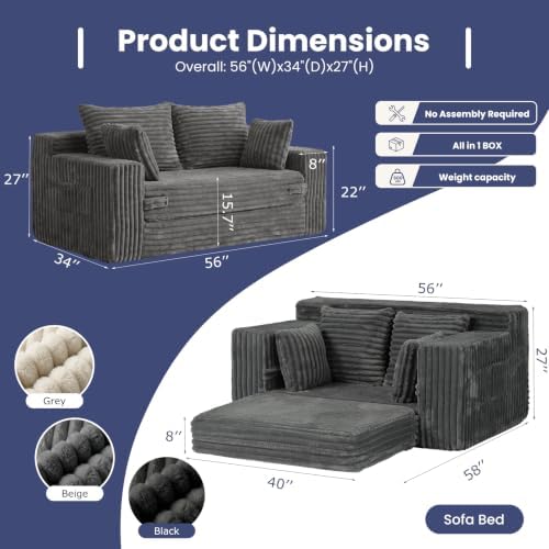 3-in-1 Convertible Sofa Bed: Boneless Loveseat Sleeper & Folding Couch Bed - Image 2