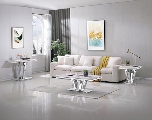 Henf 4 Piece Living Room Table Set, Faux Marble Coffee Table & Console Table & - Image 2