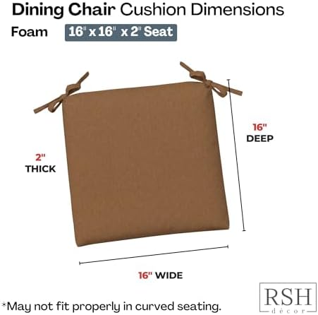 RSH DECOR: Outdura Foam Chair Cushions Set of 2 | 16" x 16" x 2" | All-Weather - Image 3