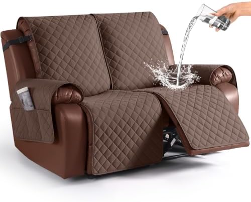 KinCam Waterproof Loveseat Recliner Covers Washable, 2 Seater, Deep Brown by KinCam