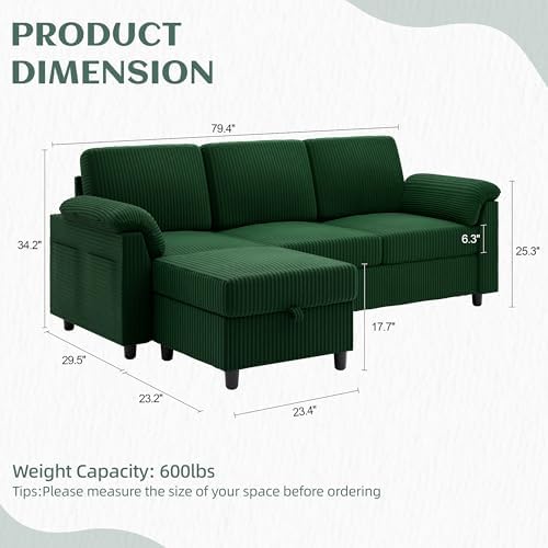 Vongrasig Convertible Sectional Couch, 3 Seat L Shaped Sofa - Image 2