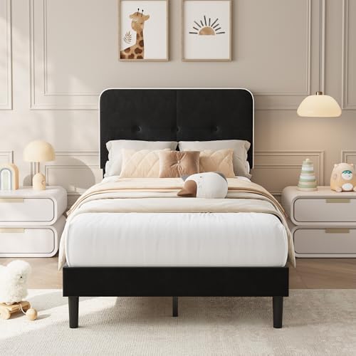 Garvee Twin-XL Bed Frame, Velvet Upholstered Platform Bed Frames by Garvee