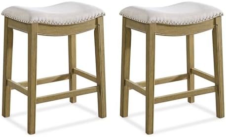 ROME + OAK Set of 2 Parker 26" Counter Stool, Backless Saddle Kitchen Barstool by ROMEOAK