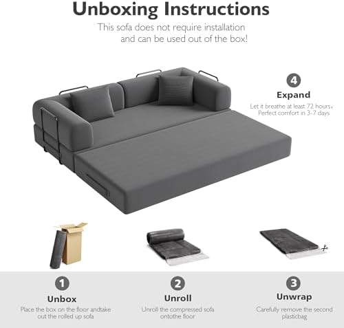 79in Boneless Couch Convertible Futon Sofa Bed Queen - Image 5
