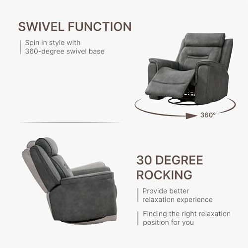 KISLOT Leather Recliner Chair, 360° Swivel Rocker Faux Leather Manual Recliner - Image 4