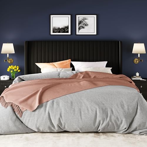 Allewie King Size Velvet Bed Frame/Vertical Channel Tufted Wingback - Image 3