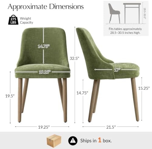 HULALA HOME Dining Chairs Set of 2, Moss Fabric Upholstered Dining Room Chairs - Image 2