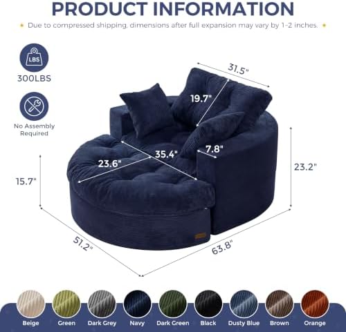MAXYOYO Oversized Round Chaise Lounge Sofa, Boneless Chair - Image 2