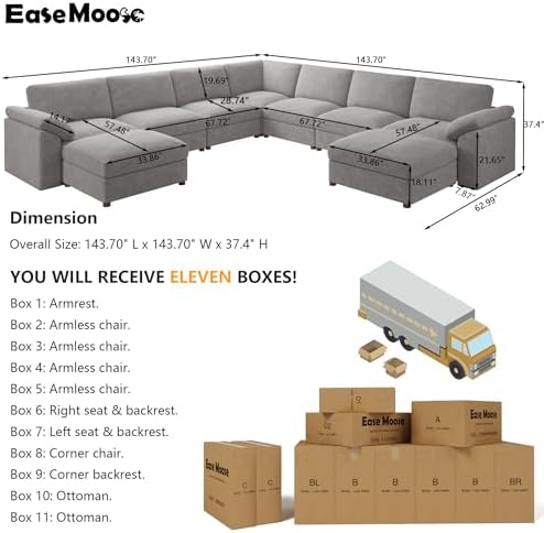 EASE MOOSE Oversized Sectional Modular Sofa, Comfortable Modern U Shape - Image 2