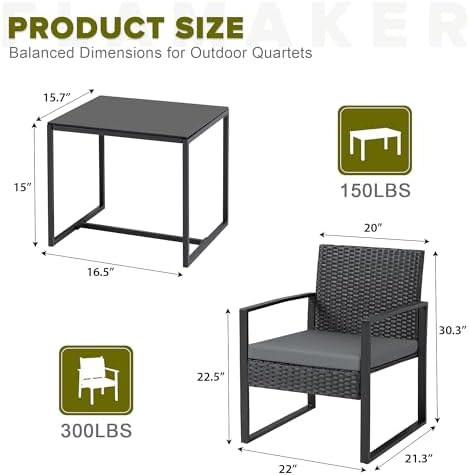 Flamaker 3 Pieces Patio Furniture Set Outdoor Wicker Bistro Chair - Image 4