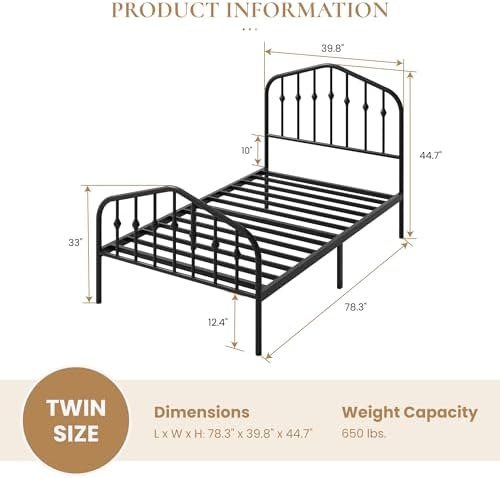 SHA CERLIN Twin Size Metal Bed Frame - Image 2