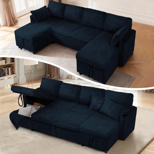 110" Corduroy Pull Out Sofa Bed w/Adjustable Backrests - Image 6
