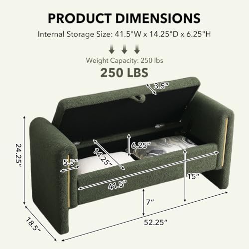 52" Flip-Top Storage Ottoman Bench, Teddy Entryway Bench - Image 2