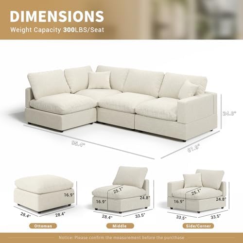 Modern Sectional Linen Couch for Living Room L-Shape Sofas, 4 Seat Modular - Image 2