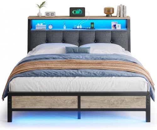 Homkdom Queen Bed Frame with Upholstered Headboard & Charging Station by ElevateYourHome%EF%BC%8CEnhanceEver