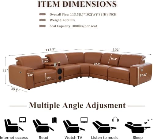 Power Recliner Sectional Couch, Breathing Leather Living Room Furniture Set - Image 2