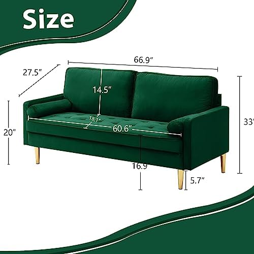 Velvet Loveseat Sofa, Mid Century Modern Small Love Seats Furniture Comfy Couch - Image 2