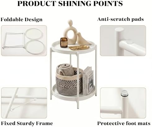 TeoKJ 2 Tier Round Side Table, Folding Round Metal End Table Small Nightstand - Image 5