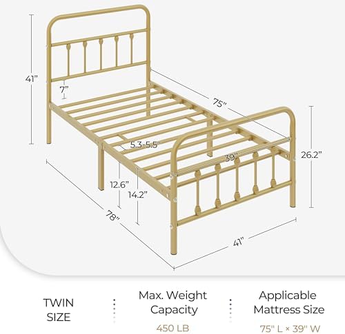 Yaheetech Twin Metal Platform Bed Frame, Victorian Headboard & Footboard - Image 2