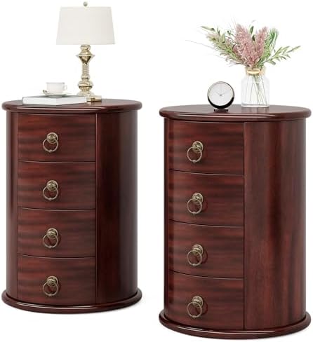 Tribesigns Solid Wood End Table Set of 2, Round Side Table by Tribesigns