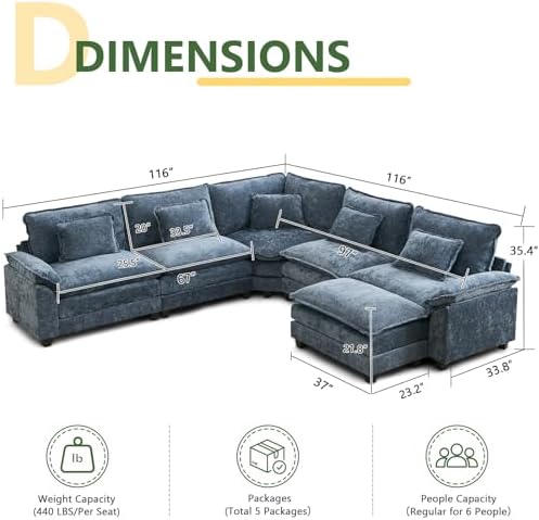 Oversized Modular Sectional Sofa Set, Convertible Deep Seat Cloud Couch - Image 2