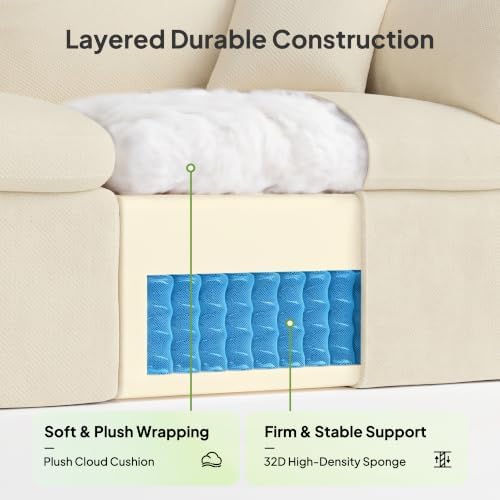 Welzona 112" Sofas for Living Room, Cloud Couch Modular Sectional Sofa Soft - Image 4