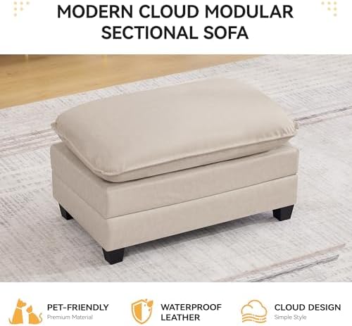 WUTUTUEE 35'' Modern Leather Cloud Sofa Ottoman, Rectangle Ottoman - Image 4