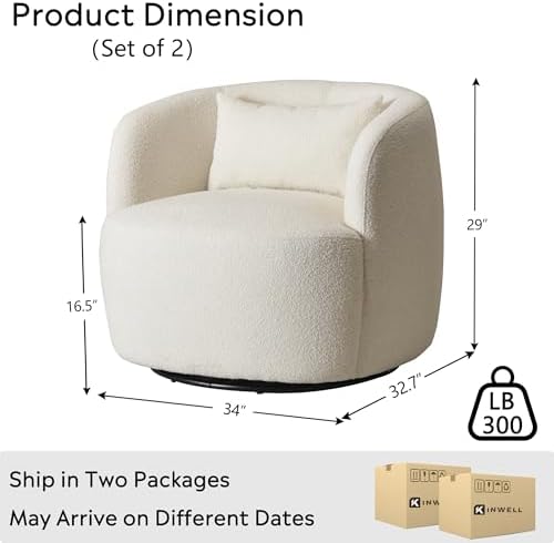 KINWELL 34" W Boucle Swivel Barrel Chairs - Image 2