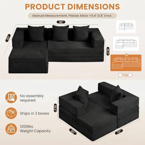 96" Boneless Couch for Living Room, Oversized Modular Sectional Sofa Bed - Image 2