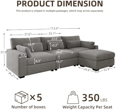 WorthFurni 113.4'' Modular Sectional Sofa, L Shaped Oversized Extra Deep Couches - Image 2