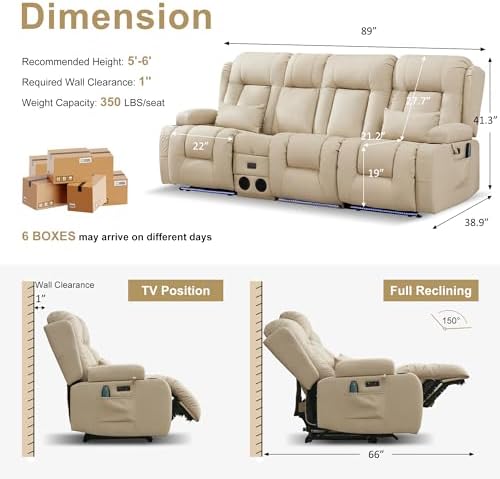 URRED Power Loveseat Recliner Sofa - Image 3